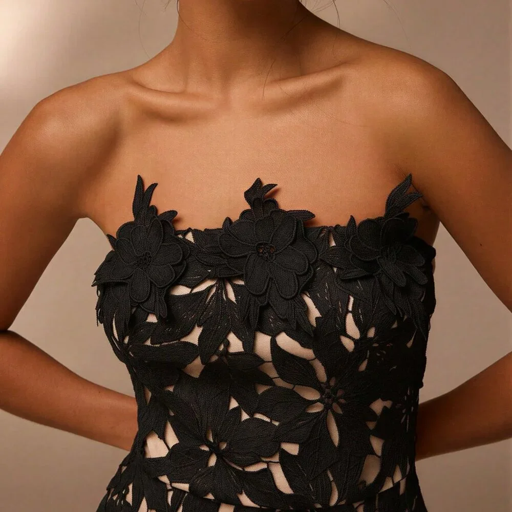 Black Elegant Women's Strapless Lace Mini Dress